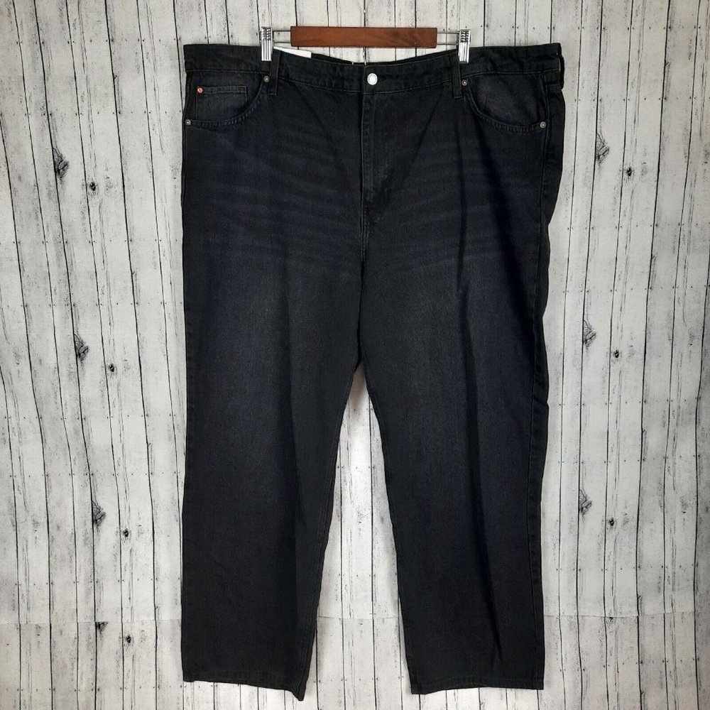 NEW H&M &Denim Jeans Loose Straight Fit High Waist Womens 24 Black 100% Cotton
